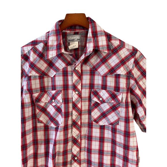 Wrangler Western Red Plaid Pearl Snap WRancher Shirt M - Picture 2 of 5